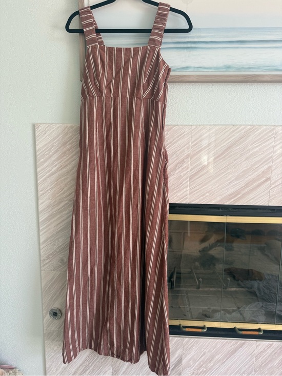 Pact Pants - Pact organic Rust and White Striped Linen-Blend Maxi Dress